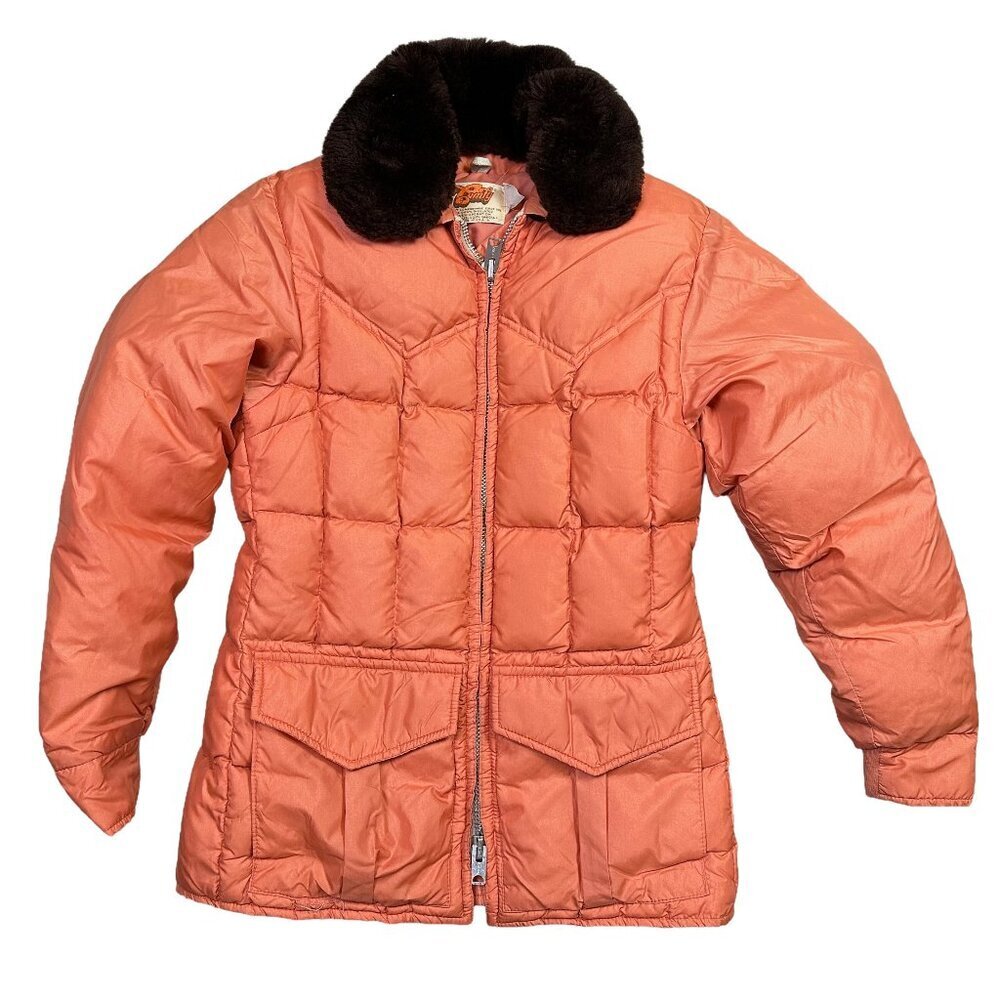 Comfy Vintage Goose Down Insulated Quilted Puffer Parka USA Jacket Orange Small